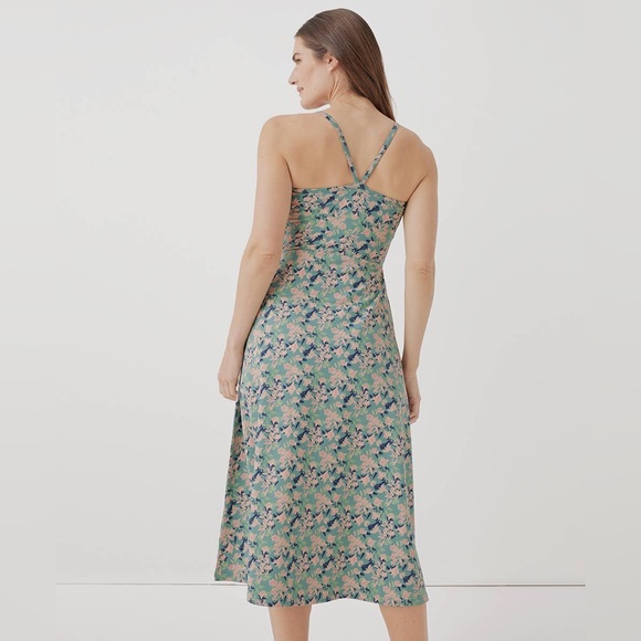 Pact Pink and Green Spaghetti Strap Sundress with pockets. - Picture 3 of 6